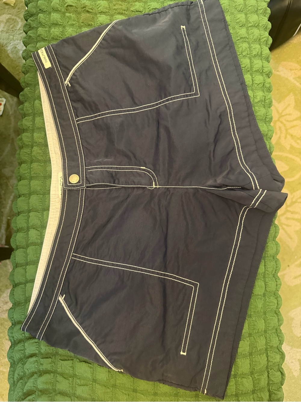 Nautica Dark Blue Athletic Shorts with White Stitching